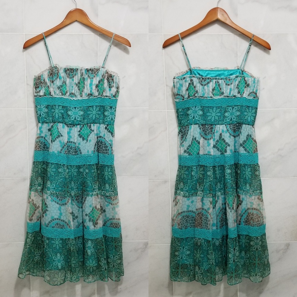 Laundry Blue Green Paisley Silk Dress